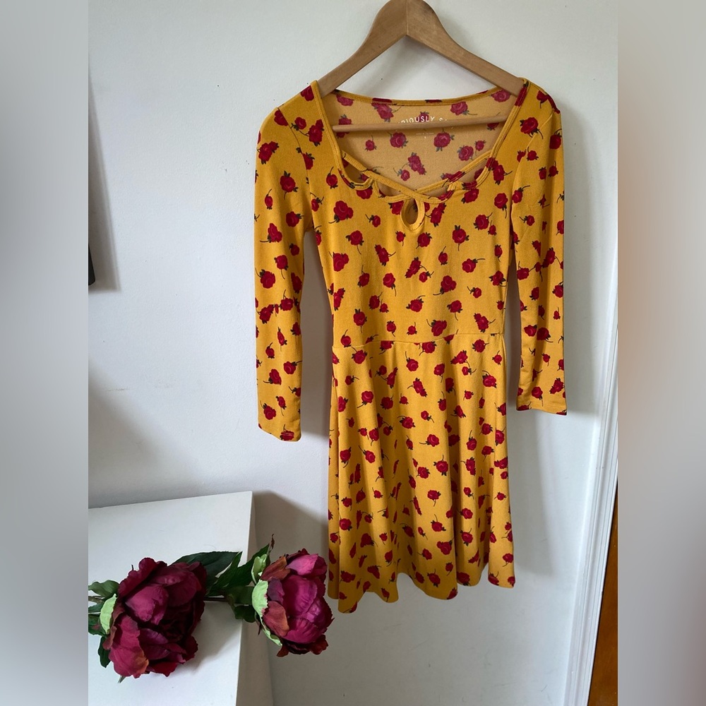 Aeropostale fit and flare dress with red roses flowers